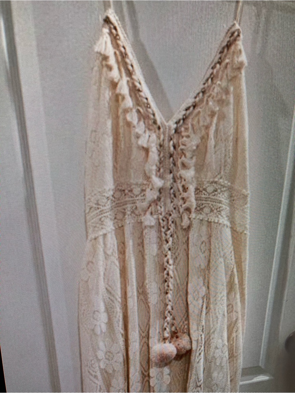 Cream Lace Slip Dress with Crochet Tassel Detail